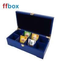 High gloss blue lacquer finish 8 compartments wooden tea bags storage box